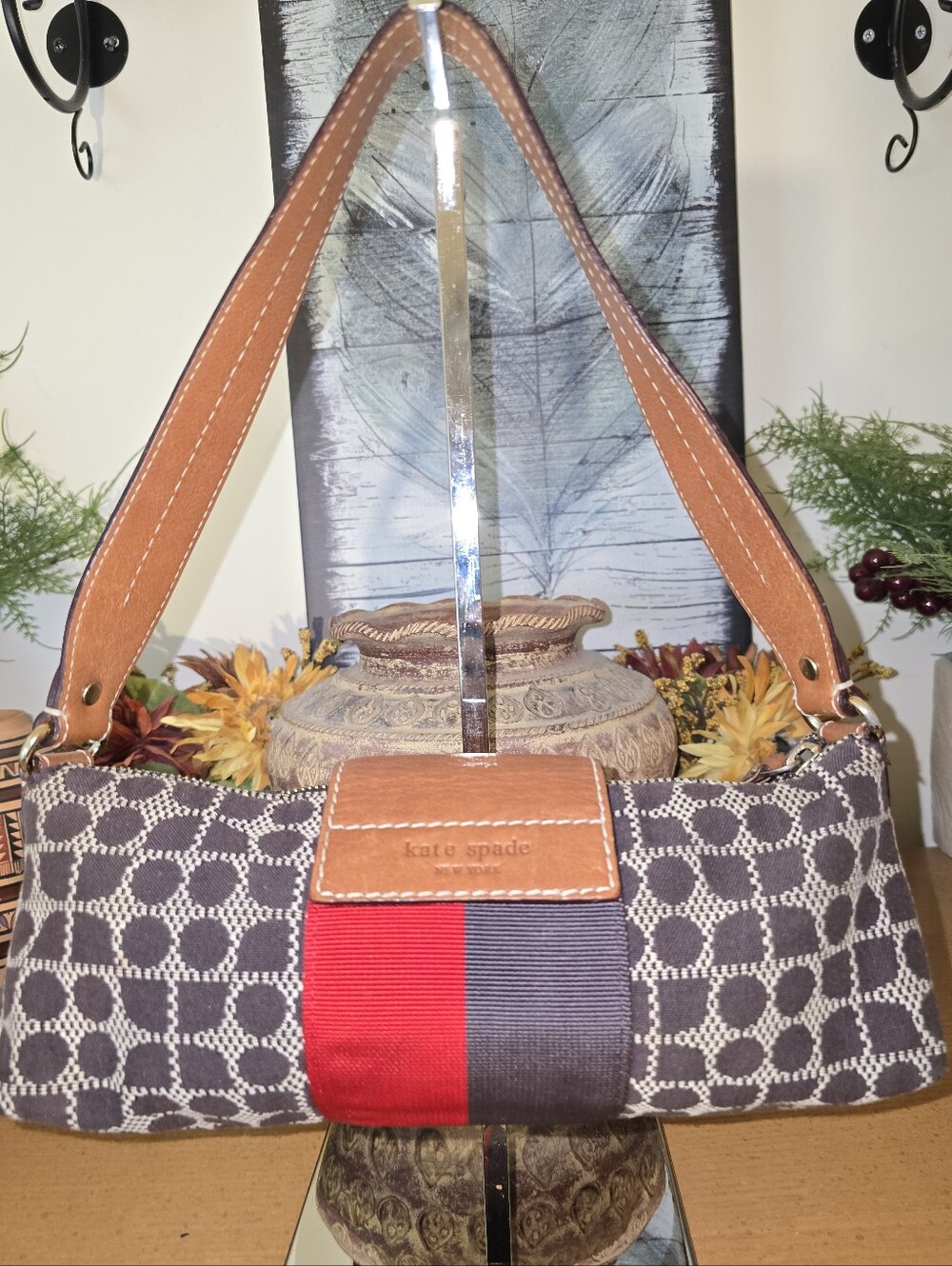 Kate Spade Vintage Small Dual Strips Canvas Signature Logo Shoulder Bag. EUC - Picture 2 of 15
